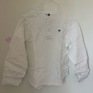 3P Boys White Long Sleeve Linen Shirt, Size 7-8